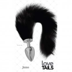 Love Tails: Juno Silver Plug with Long BlackTail - Large Sex Toy Love Tails: Juno Silver Plug with Long BlackTail - Large Sex Toy