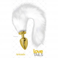 Love Tails: Artemis Gold Plug with Long White Tail - Large Sex Toy Love Tails: Artemis Gold Plug with Long White Tail - Large Sex Toy