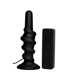 Coiled Silicone Swirl Vibrating Anal Plug with Remote - Black Sex Toy Coiled Silicone Swirl Vibrating Anal Plug with Remote - Black Sex Toy