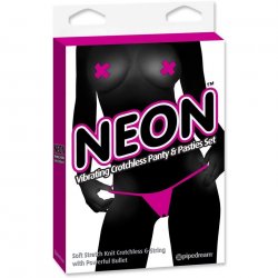 Neon Vibrating Crotchless Panty & Pasties Set - Pink Sex Toy Neon Vibrating Crotchless Panty & Pasties Set - Pink Sex Toy