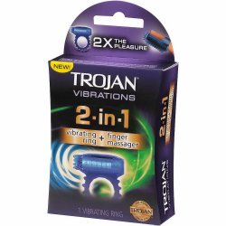 Trojan Vibrations 2 in 1 Vibrating Ring + Finger Massager Sex Toy Trojan Vibrations 2 in 1 Vibrating Ring + Finger Massager Sex Toy